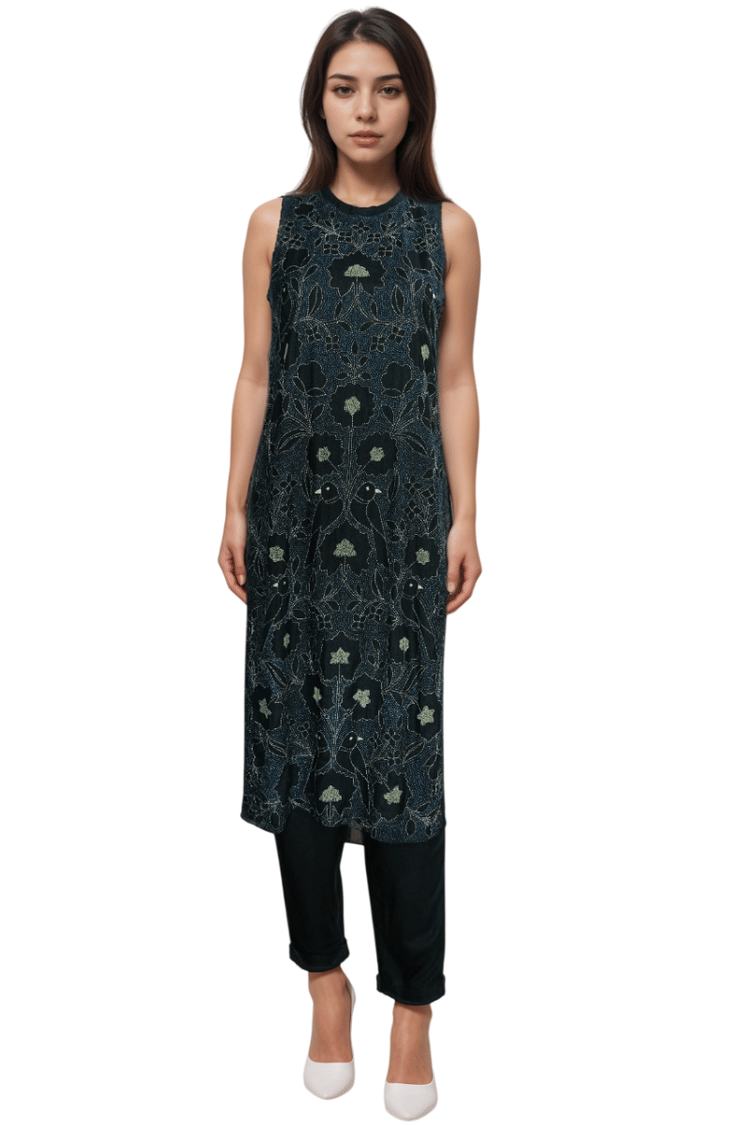 Grassroot By Anita Dongre Blue Embroidered Suit-Hover-Image