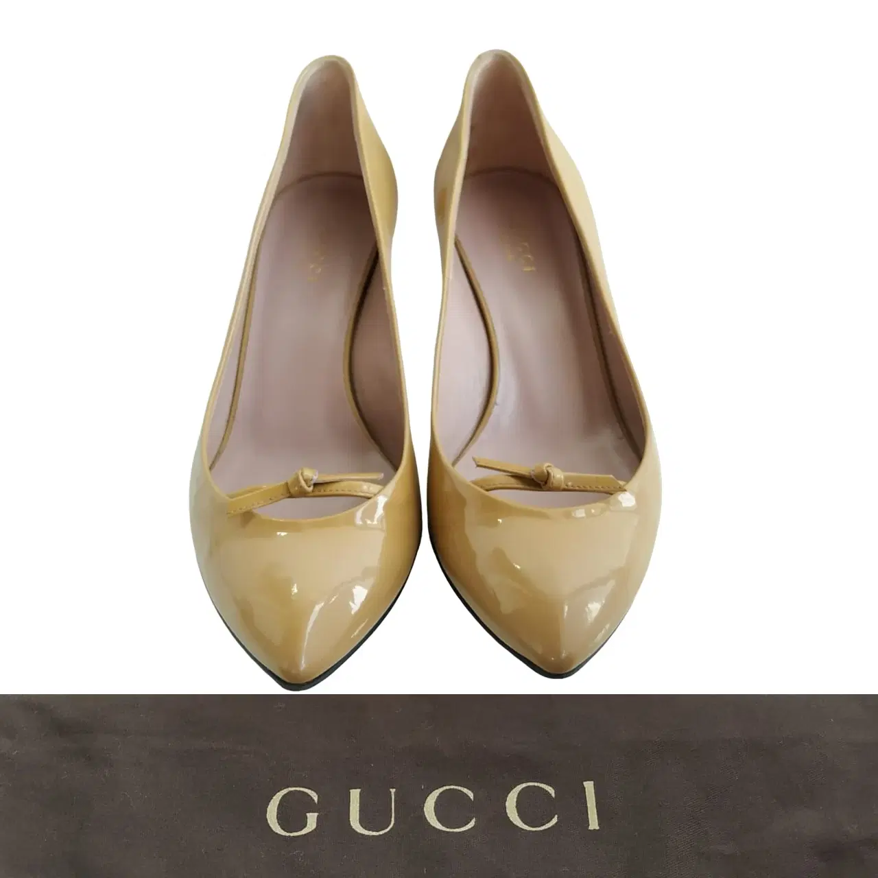 Gucci Biege Patent Leather Bow Pump
