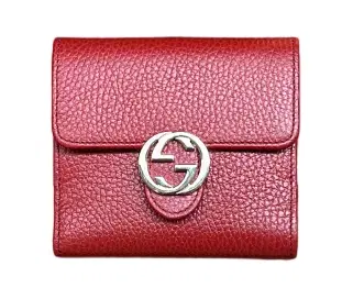 Gucci Red Leather Gold Interlocking G Logo Flap Wallet-Hover-Image