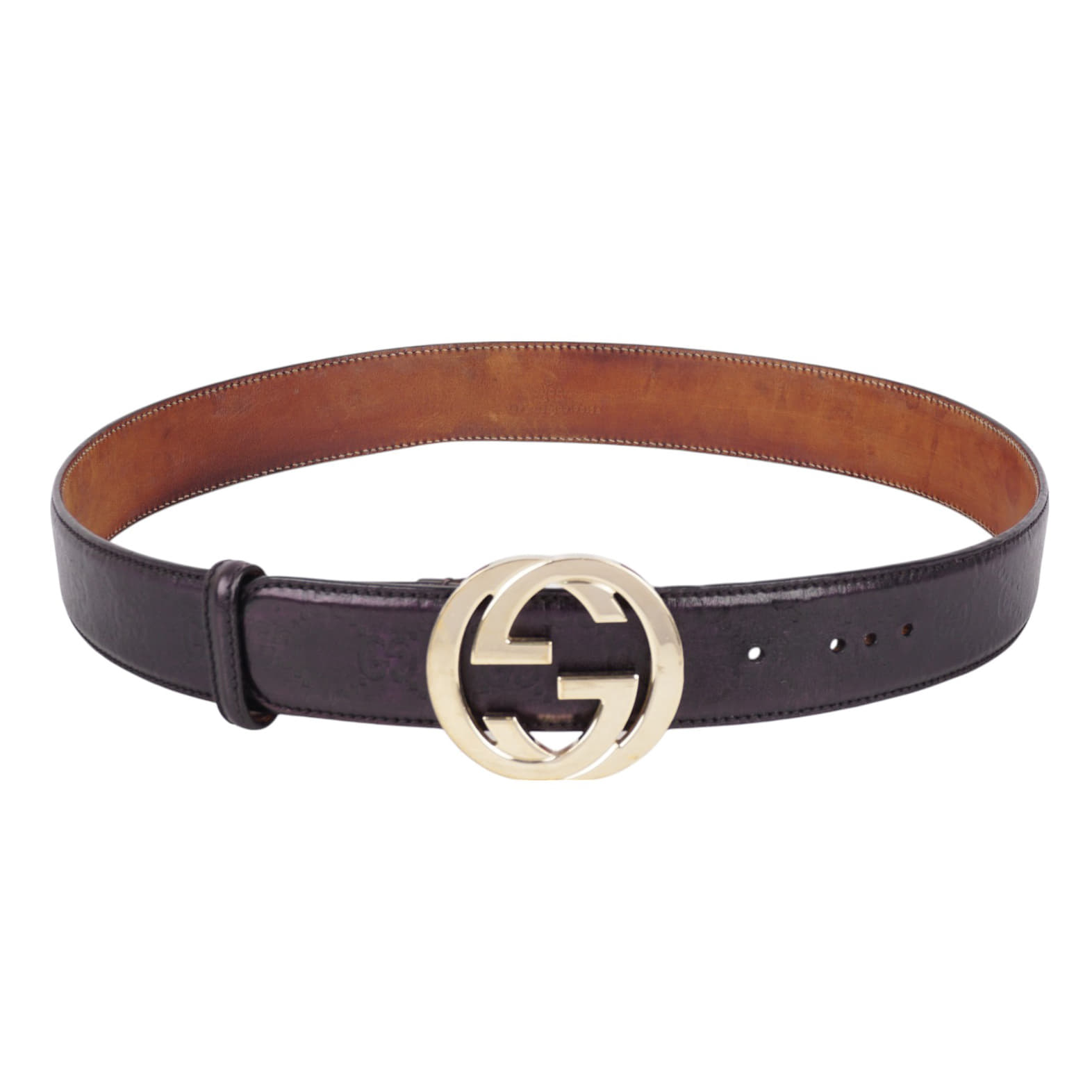 Gucci Black Leather Interlocking G Buckle Belt