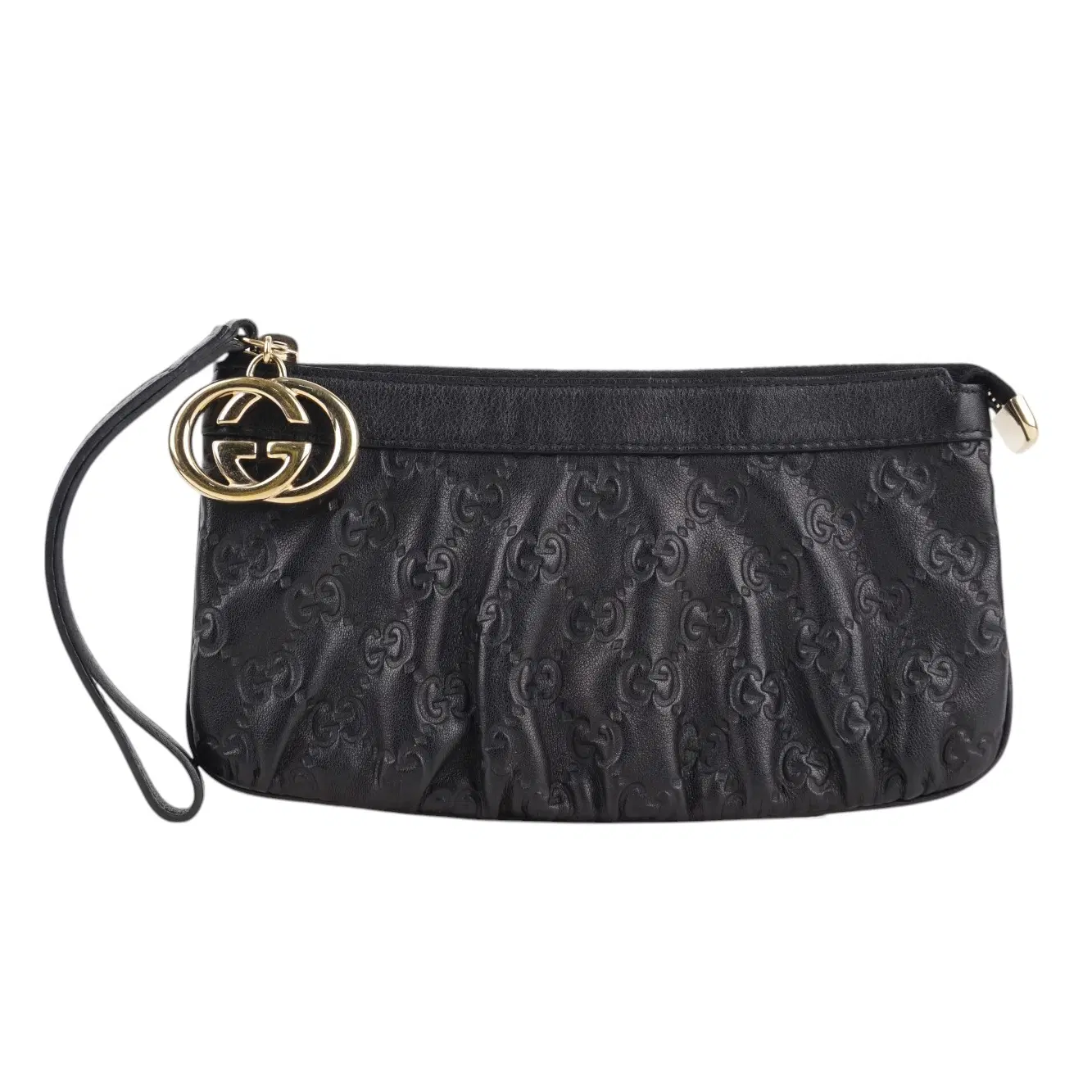 Gucci Black Guccissima Leather Wristlet Pochette