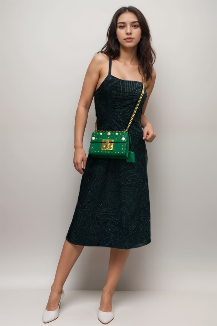 Gucci Green Leather Faux Pearl Stud Padlock Small Shoulder Bag-Hover-Image