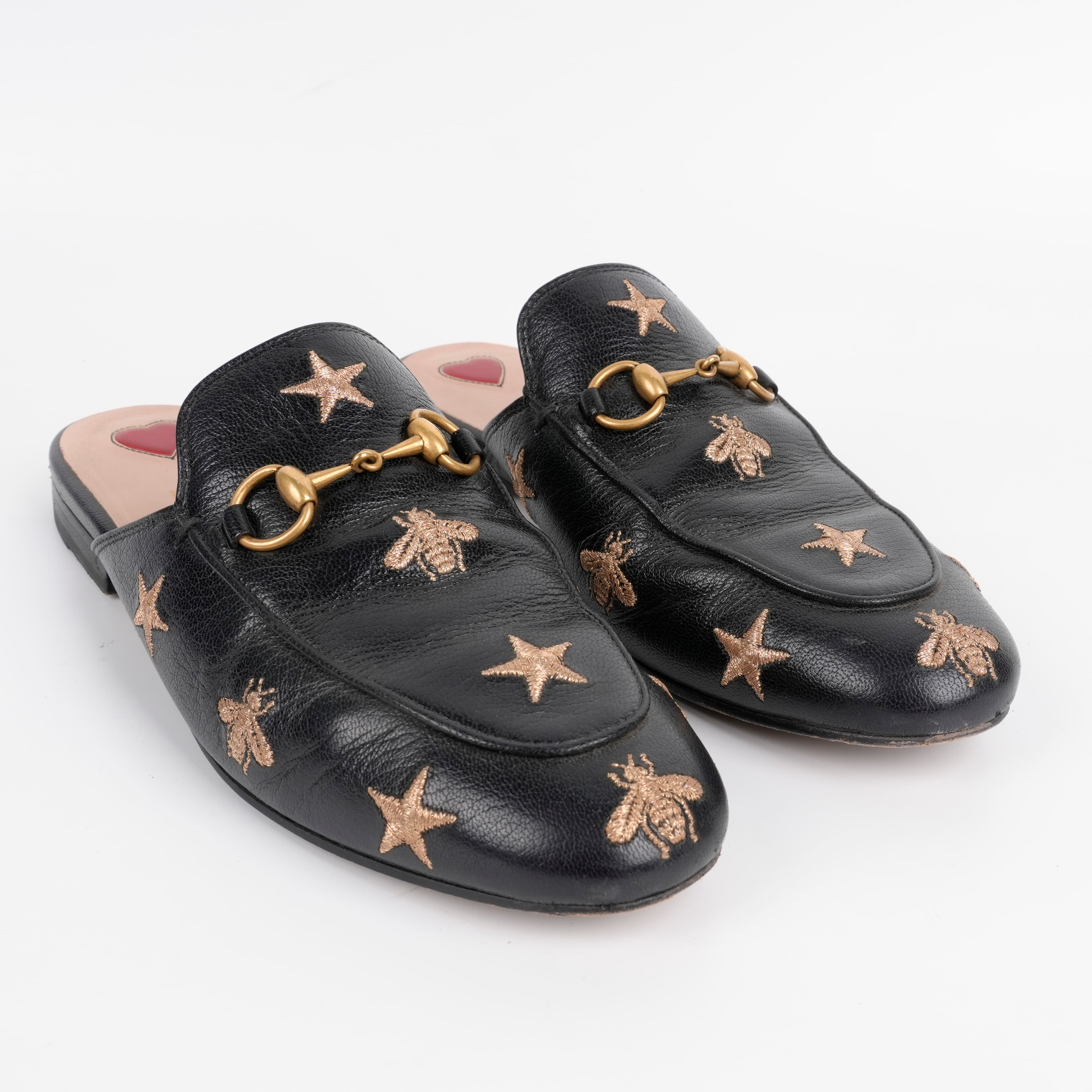 Gucci Princetown Bees & Stars Embroidered Mules , Size 36
