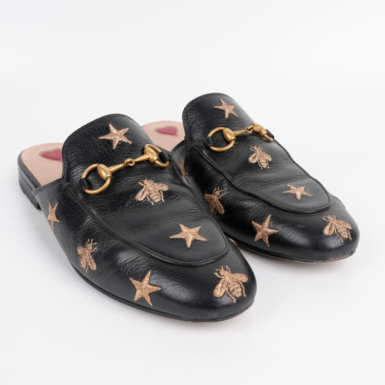 Gucci Princetown Bees & Stars Embroidered Mules , Size 36-Hover-Image