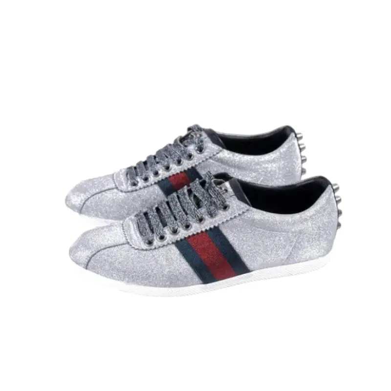 Gucci Silver Sparkle Studs Web Sneakers
