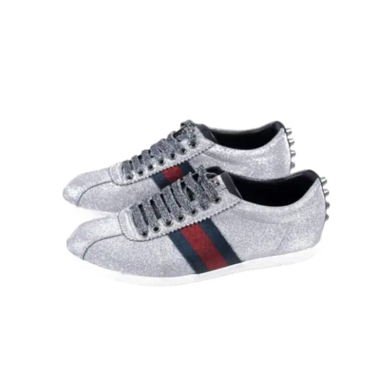 Gucci Silver Sparkle Studs Web Sneakers-Hover-Image