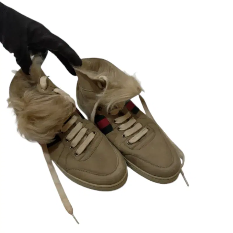 Gucci Beige Leather Fur Trim High-top Trainers Sneakers
