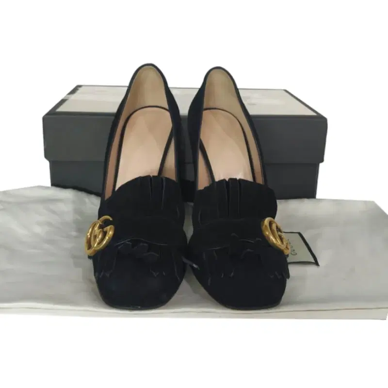 Gucci GG Marmont Black Suede Fringe Pump