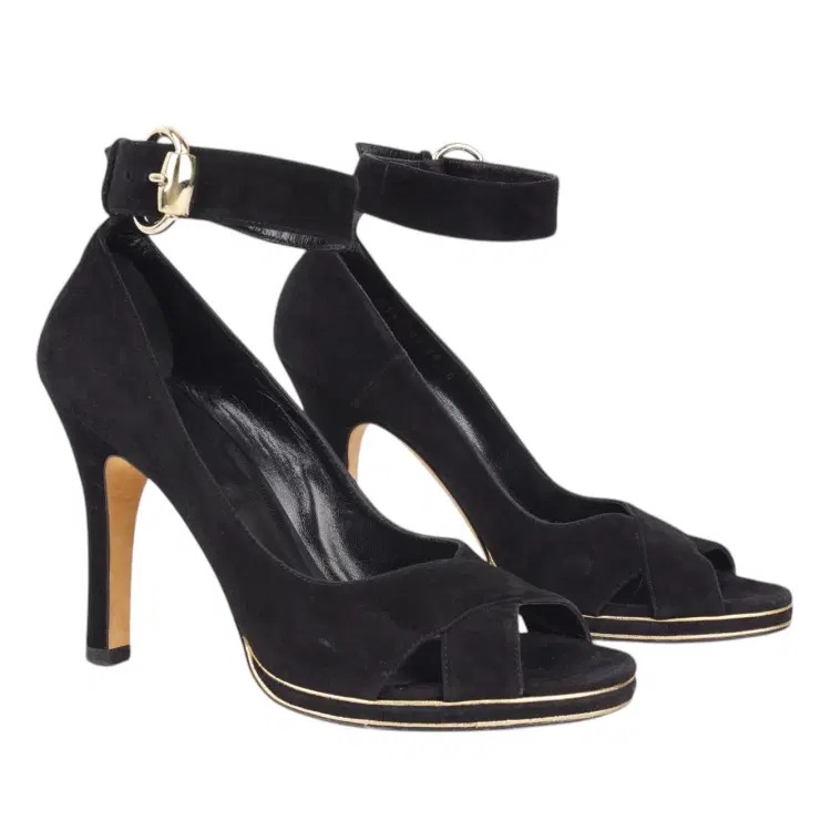Gucci Open Toe Black Strap Pumps-Hover-Image