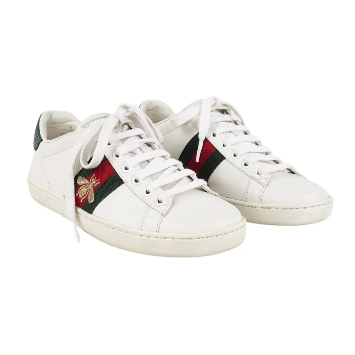 Gucci White Leather Bee Embroidered Ace Sneakers, Size 34