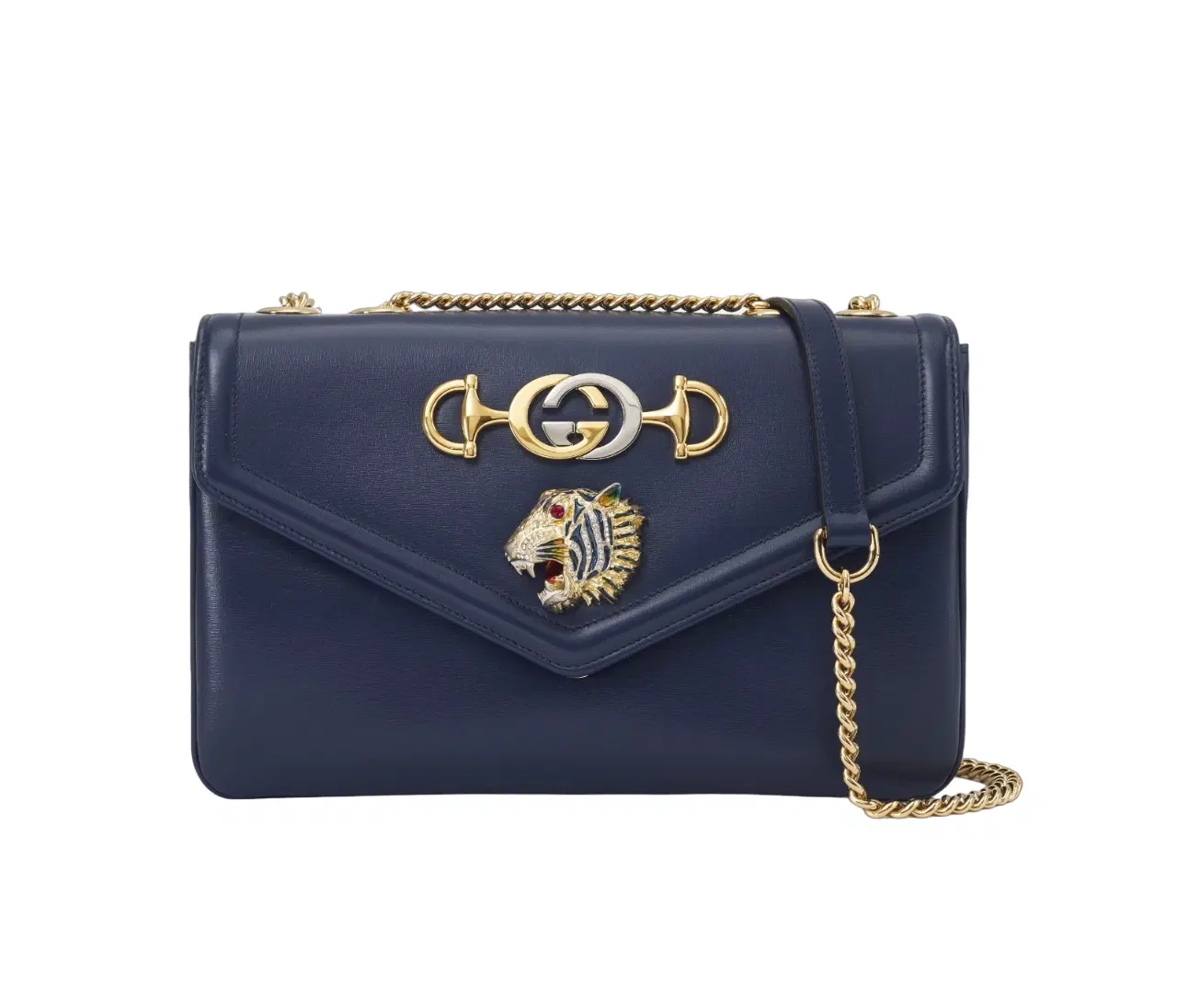 Gucci Blue Leather Medium Rajah Flap Shoulder Bag