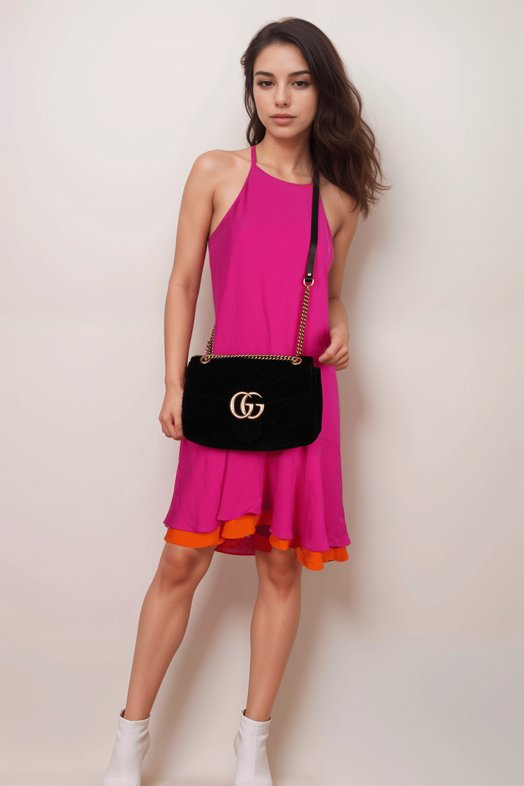 Gucci Black Matelasse Velvet GG Marmont Shoulder Bag-Hover-Image