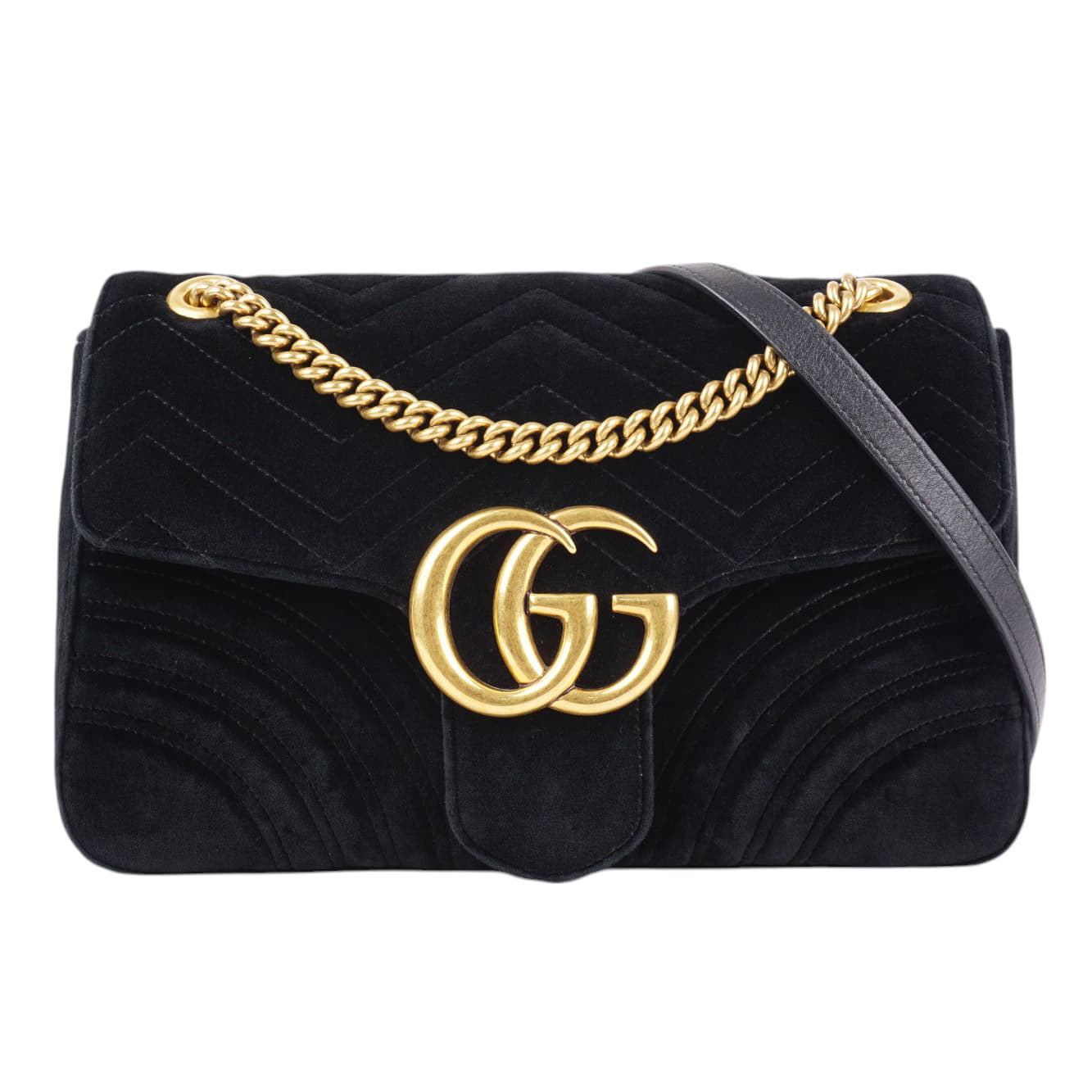 Gucci Black Matelasse Velvet GG Marmont Shoulder Bag