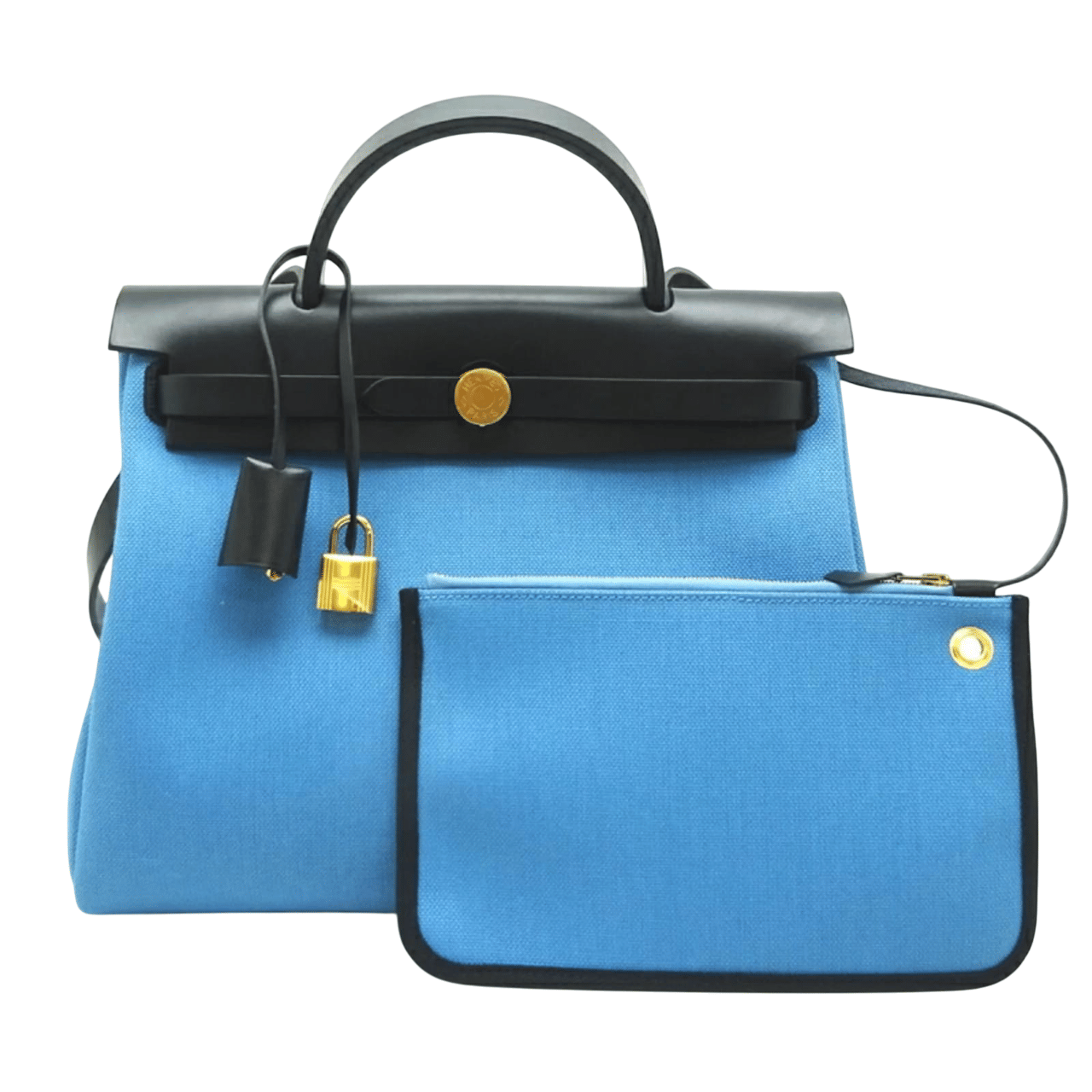 Hermes Herbag Zip 31 in Blue Jean Toile and Black Vache Hunter with Gold Hardware
