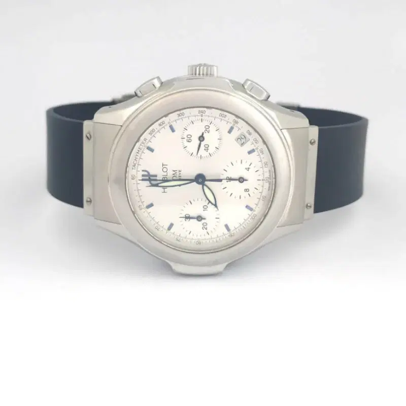 Hublot Elegant MDM Chronograph Automatic in Steel On Black Rubber Strap White Dial