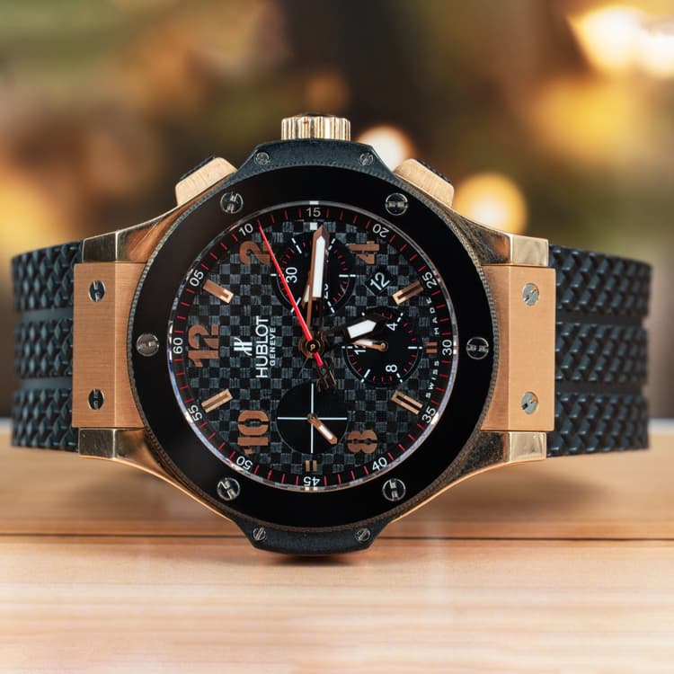 Hublot Big Bang Rose Gold 18K Black Ceramic Chrono Rubber Strap-Hover-Image