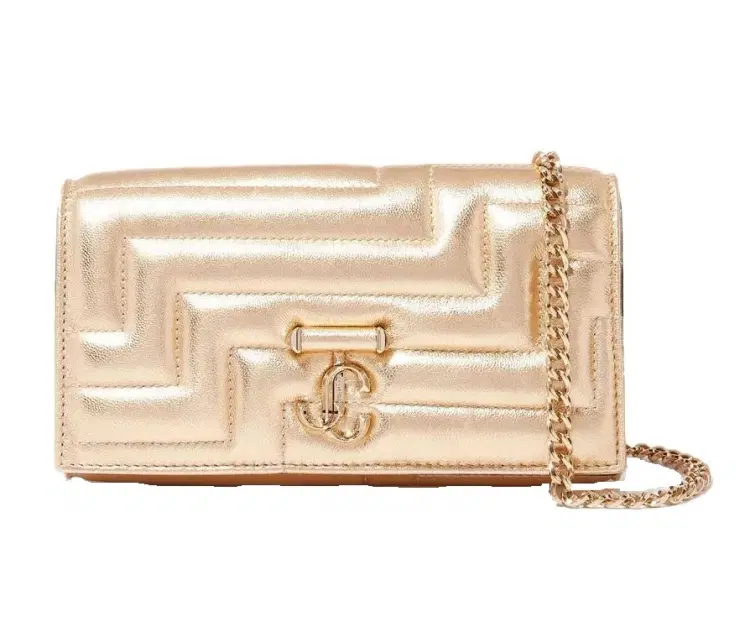 Jimmy Choo Metallic Gold Varenne Quilted Nappa Wallet On Chain-Hover-Image