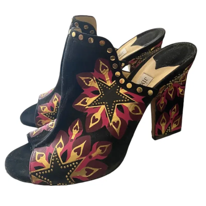 Jimmy Choo Black and Pink Hustle 100 Suede Galaxy Star Print Mules