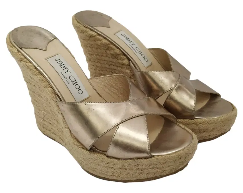 Jimmy Choo Metallic Gold Patent Phyllis Espadrille Wedges