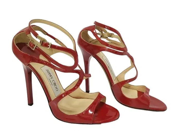 Jimmy Choo Red Patent Leather Lance Strappy Sandals-Hover-Image