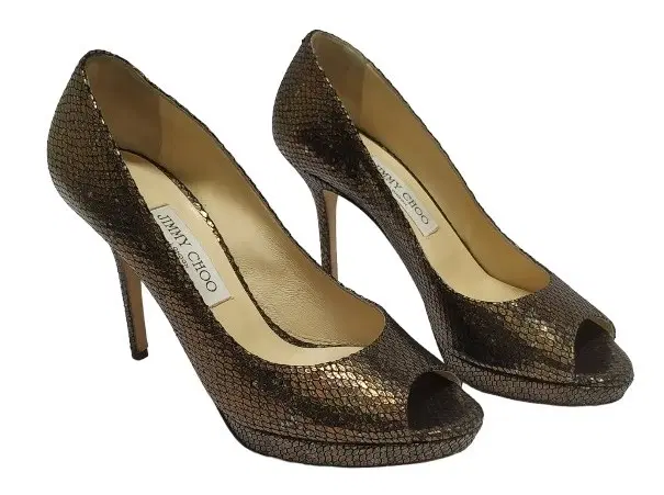Jimmy Choo Brown Peep Toe Glitter Pumps,Size 38.5