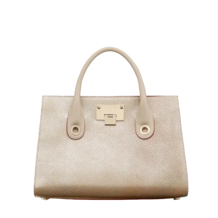 Jimmy Choo Champagne Metallic Grainy Goat Leather Medium Sized Tote Bag-Hover-Image