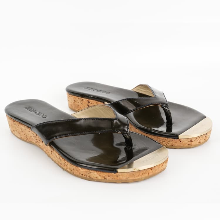 Jimmy Choo Black Pandora Cork Flats-Hover-Image