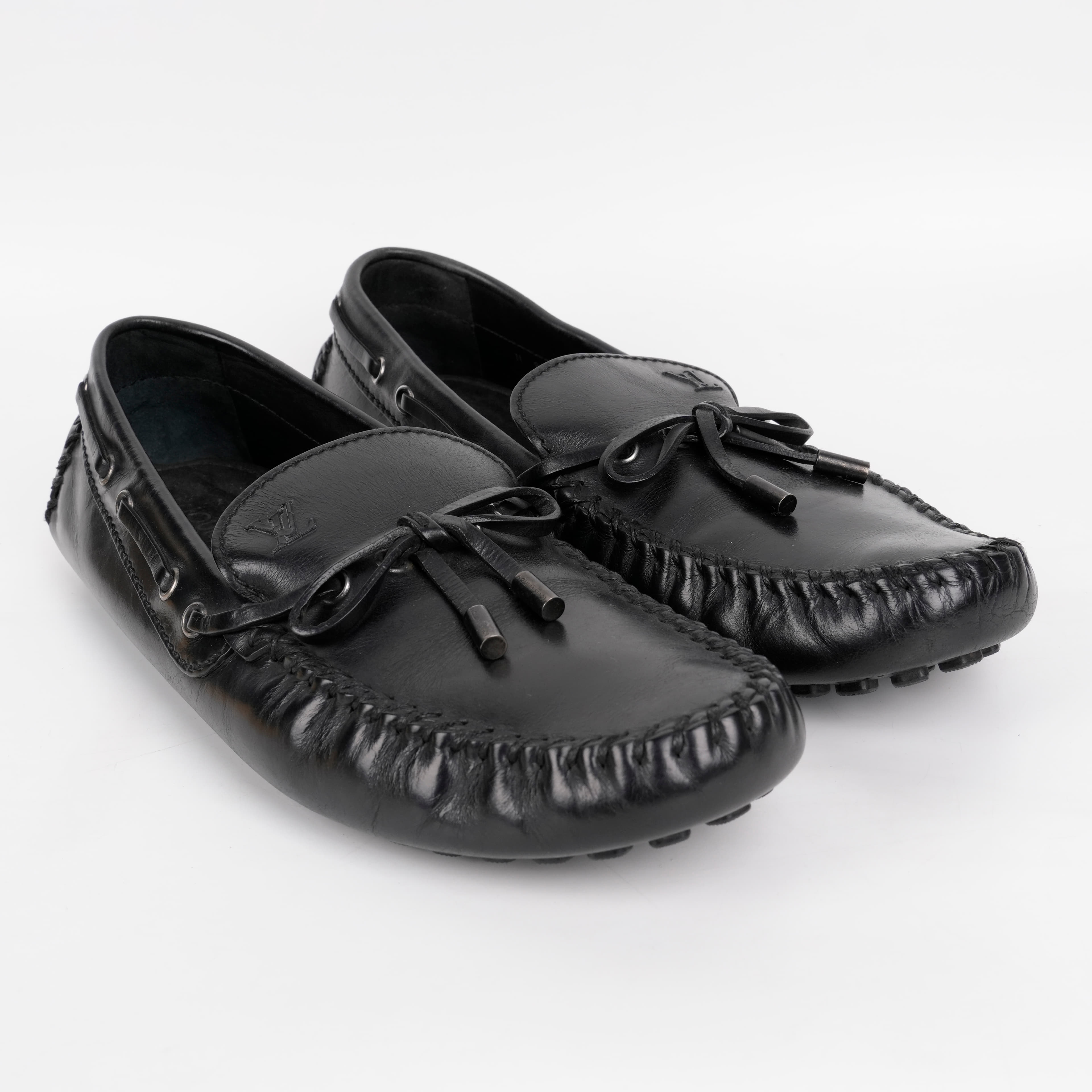 Louis Vuitton Black Leather Bow Slip On Loafers
