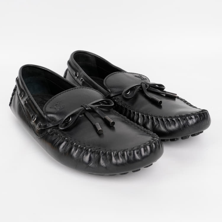 Louis Vuitton Black Leather Bow Slip On Loafers-Hover-Image