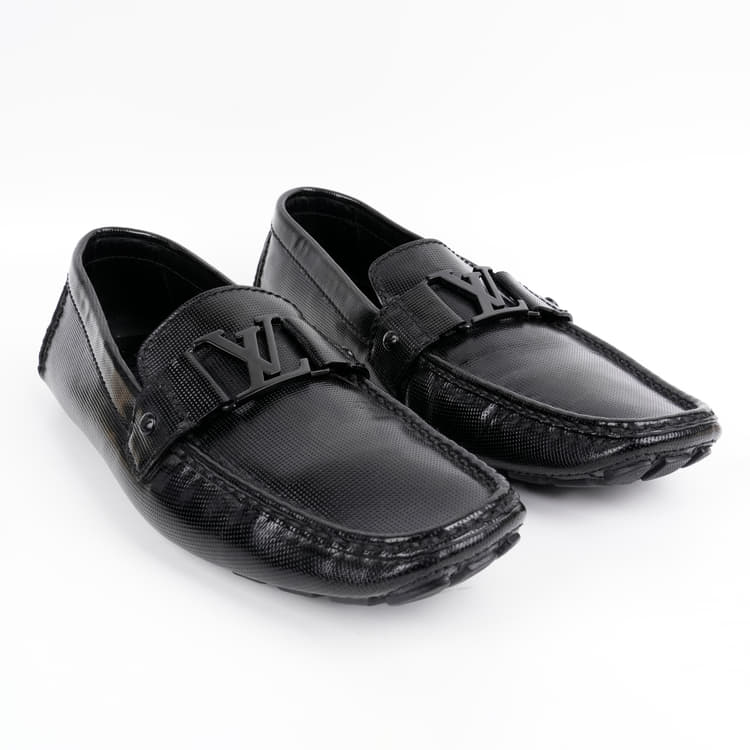 Louis Vuitton Black Textured Leather Monte Carlo Moccasins-Hover-Image