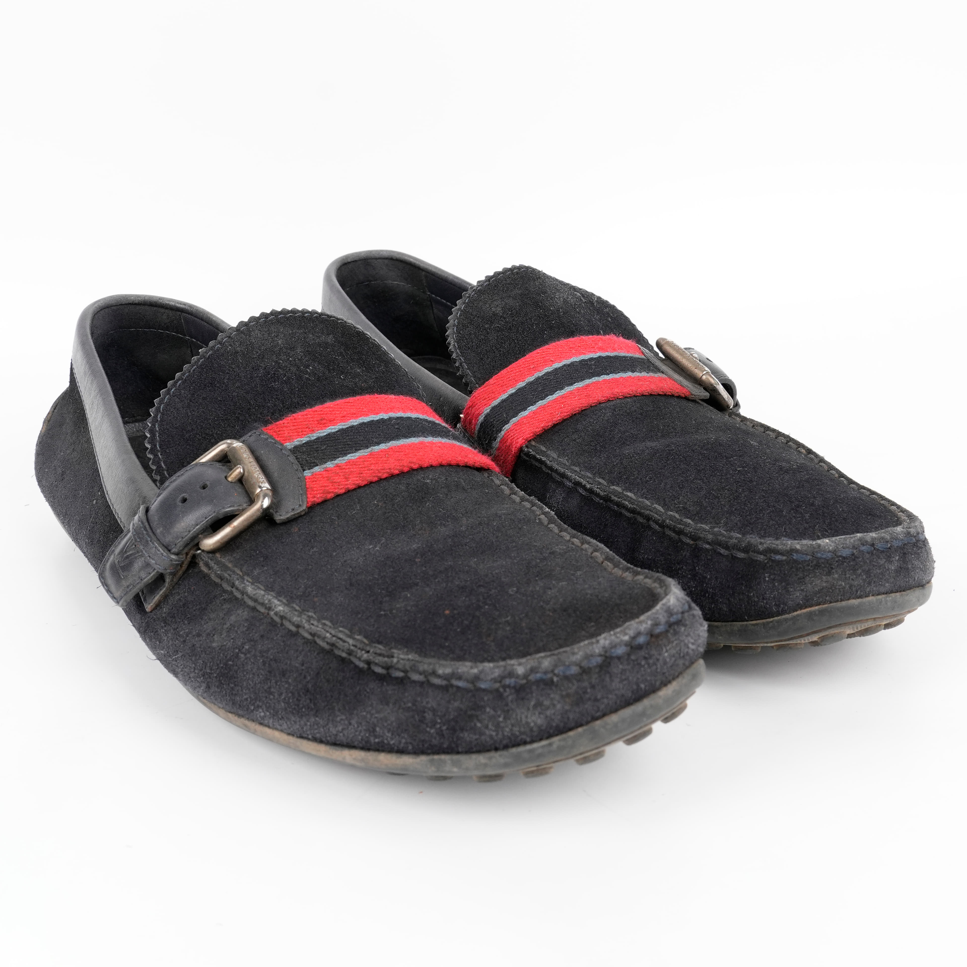 Louis Vuitton Black Suede Stripe Buckle Loafer