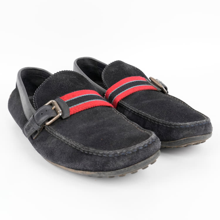Louis Vuitton Black Suede Stripe Buckle Loafer-Hover-Image
