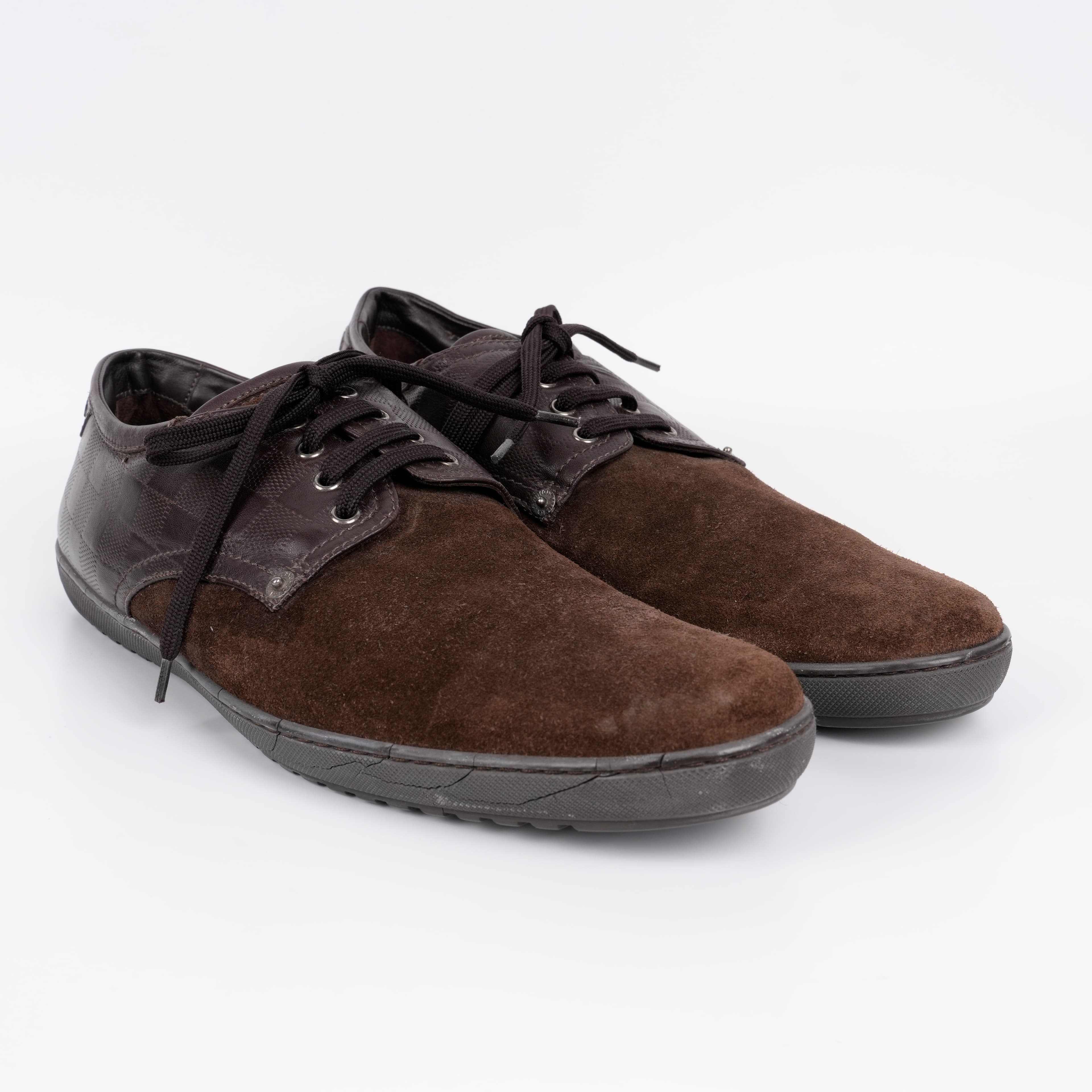 Louis Vuitton Brown Damier and Suede Leather Team Derby Sneakers