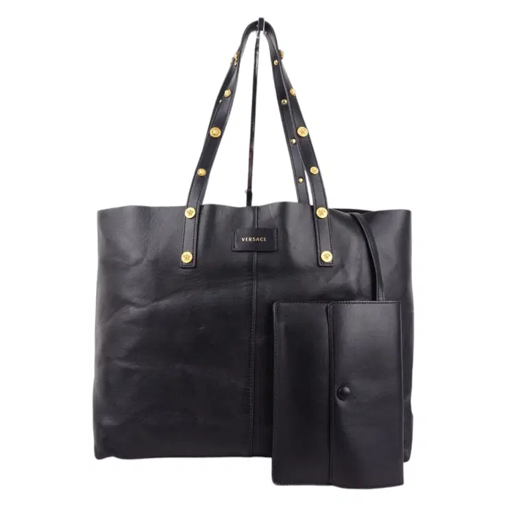 Versace Black Leather  Tote With Pouch-Hover-Image