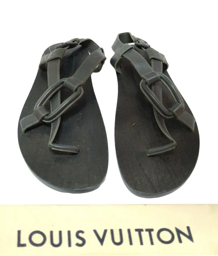 Louis Vuitton Black Flat Strap Leather Sandals-Hover-Image