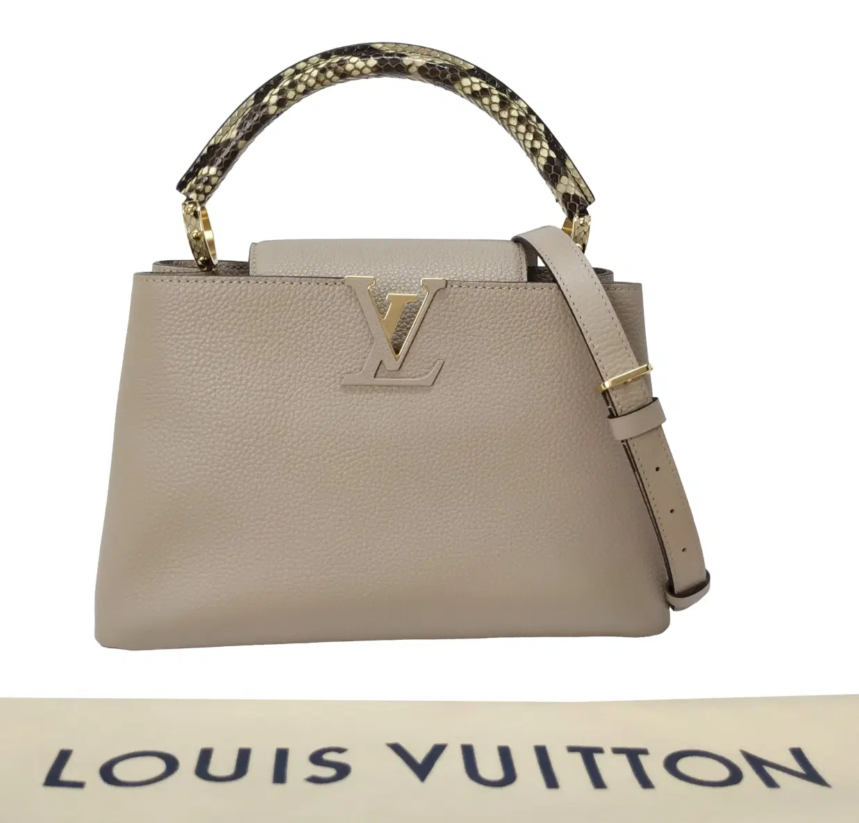 Louis Vuitton Taurillon and Python Leather Trim Capucines MM Handbag