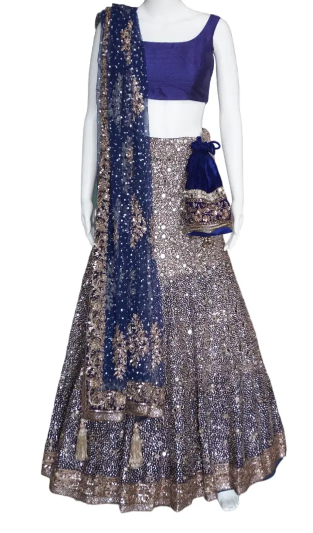 Manish Malhotra Blue Embroidered Lehenga, Standard XS-Hover-Image