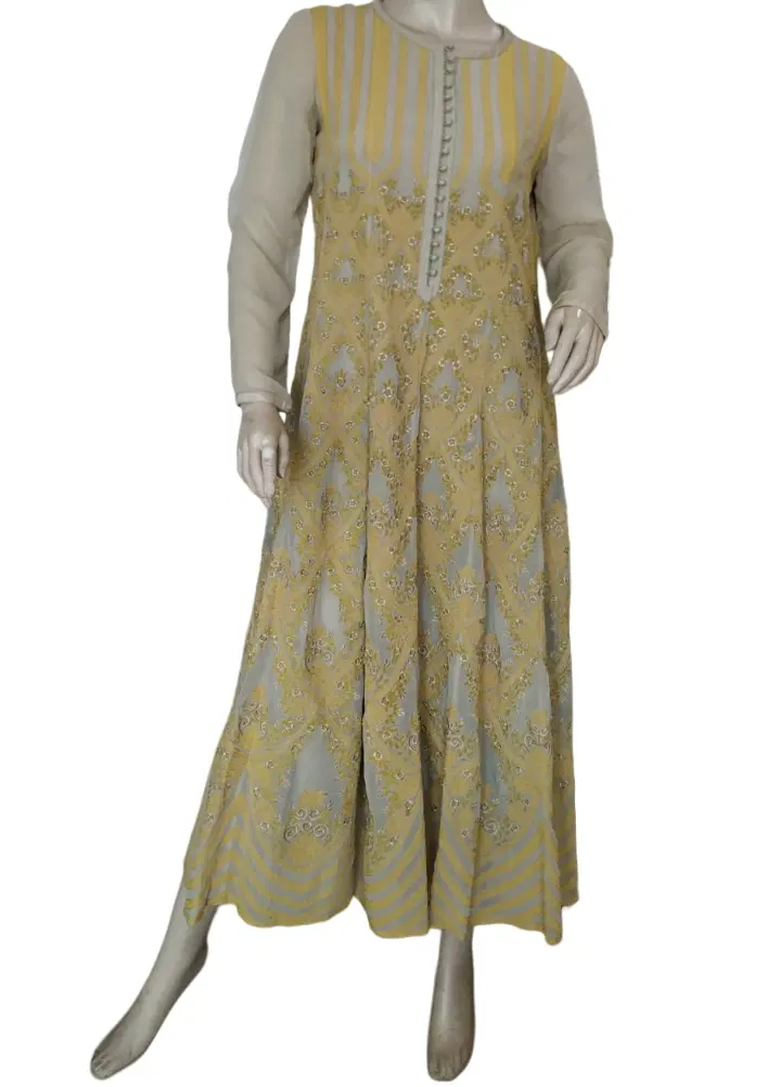 Manish Gupta Yellow & Grey Embroidery Dress