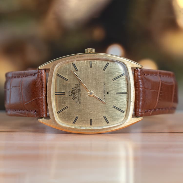 Omega Constellation Gold Dial Leather Watch-Hover-Image