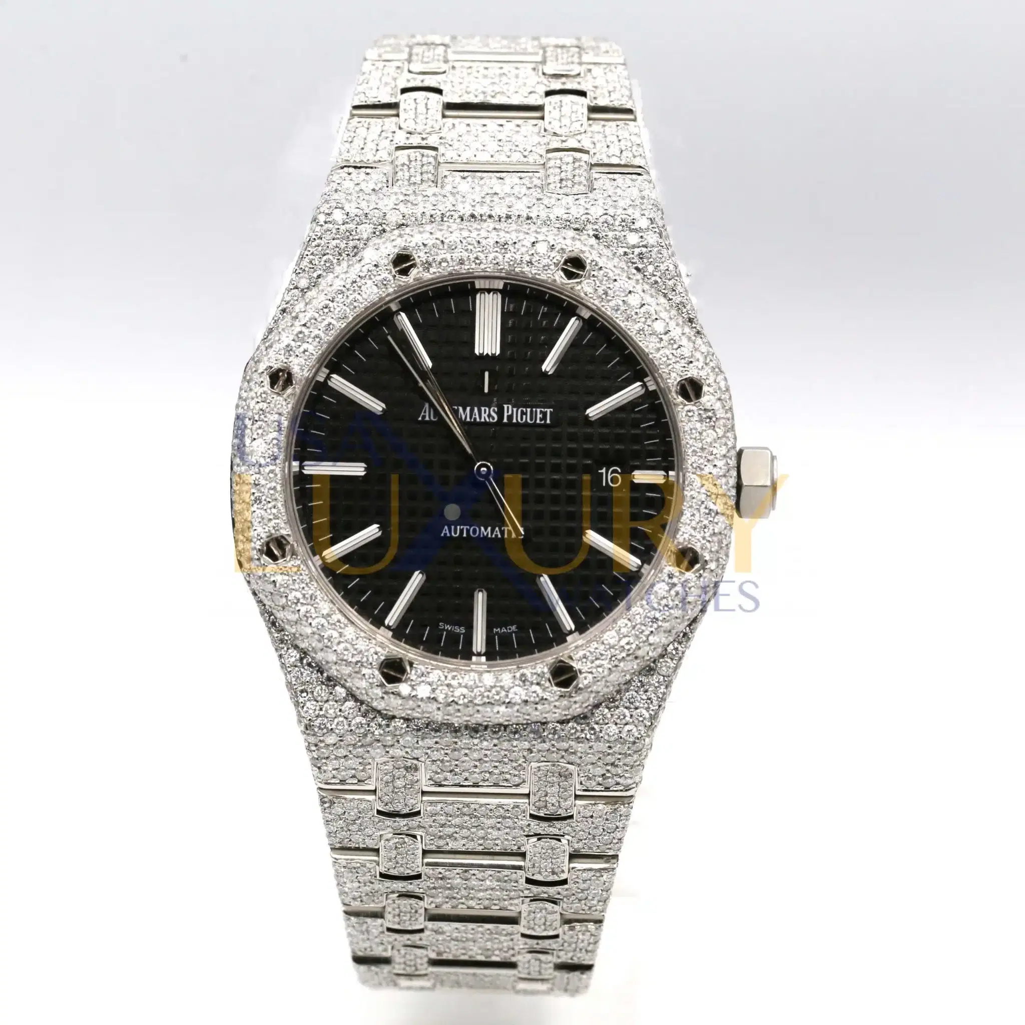 Audemars Piguet 15400ST Royal Oak Custom Diamond Black Dial Watch