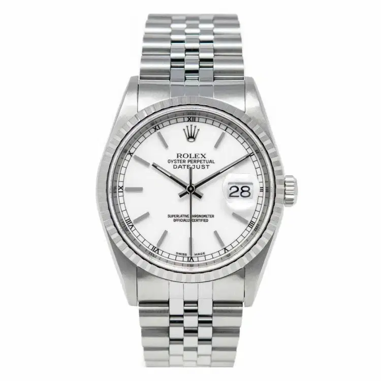 Rolex Datejust 36mm 16220 White Stick Dial Jubilee Bracelet-Hover-Image