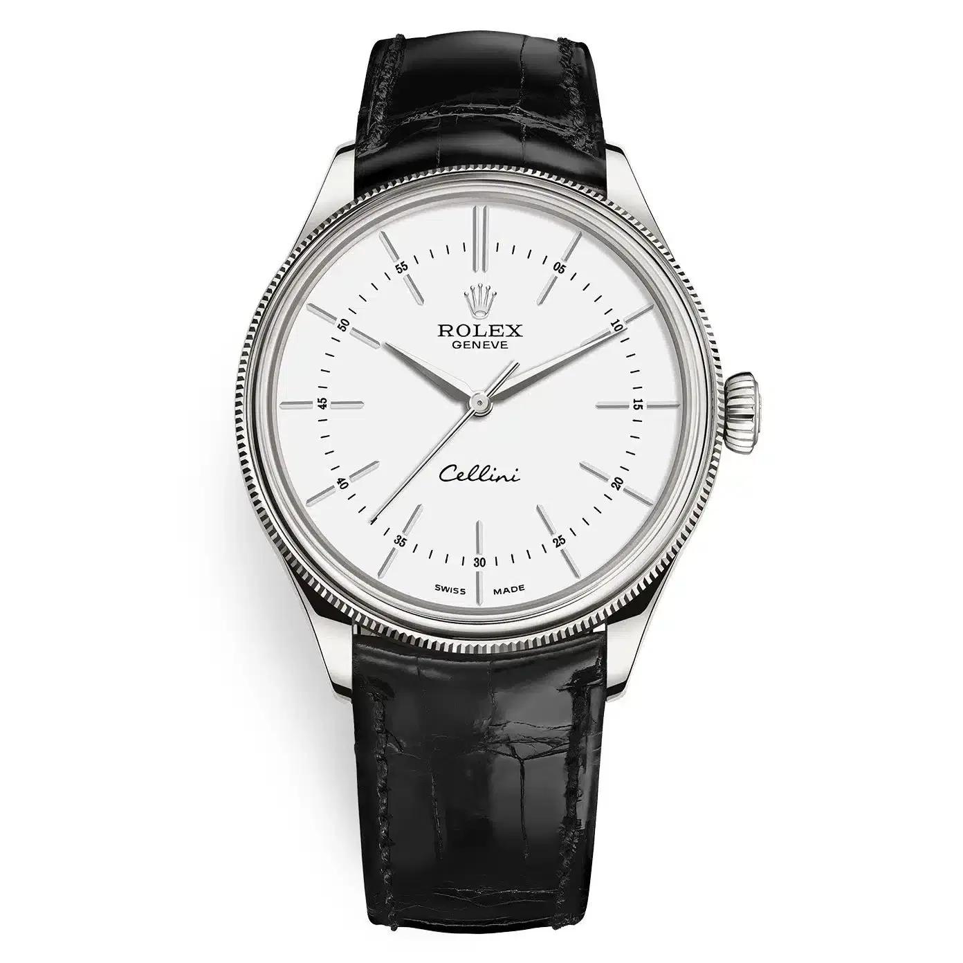Rolex Cellini Time 50509 White Dial Leather Strap 39mm Mens Watch