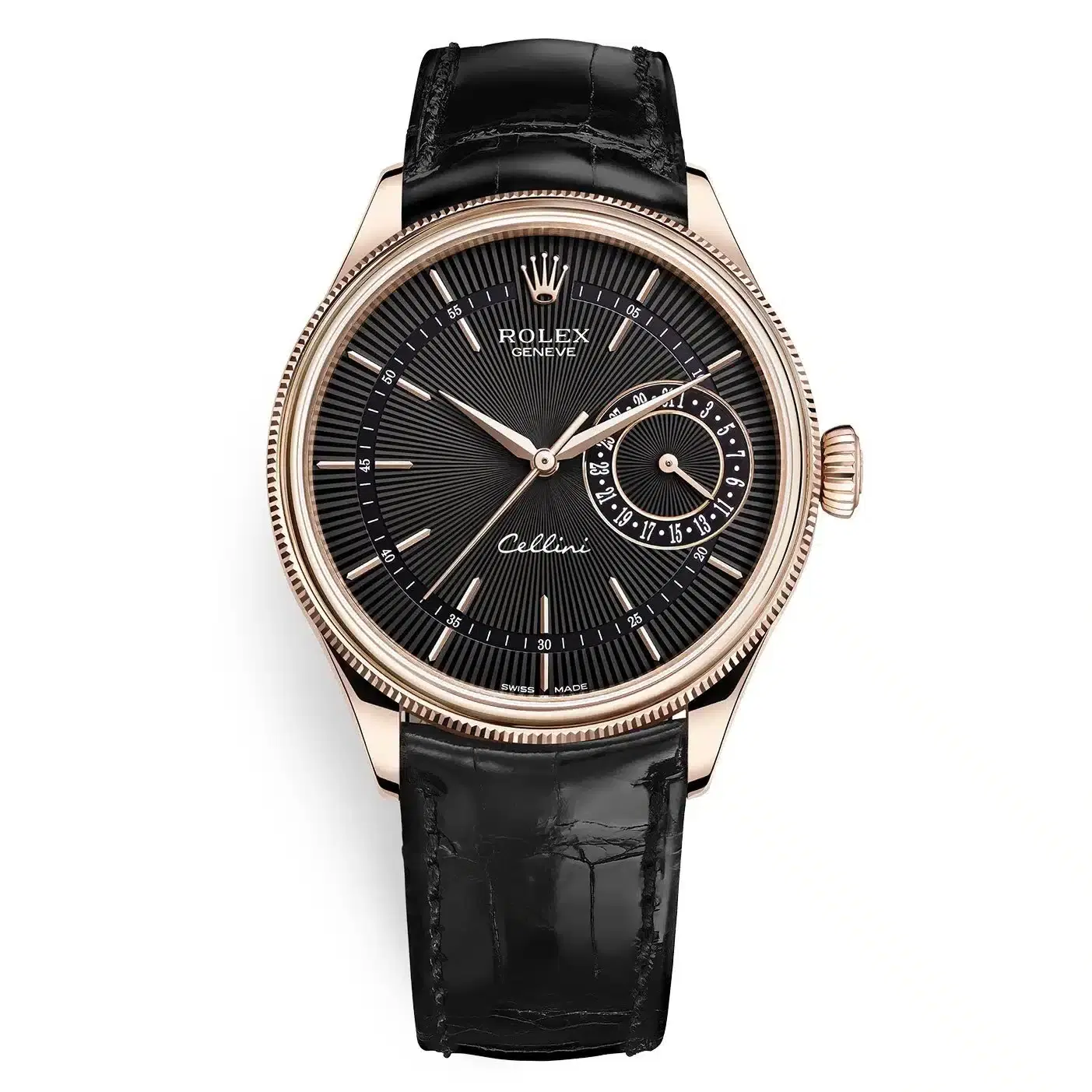 Rolex Cellini Date 50515 Black Dial Leather Strap 39mm Men's Watch