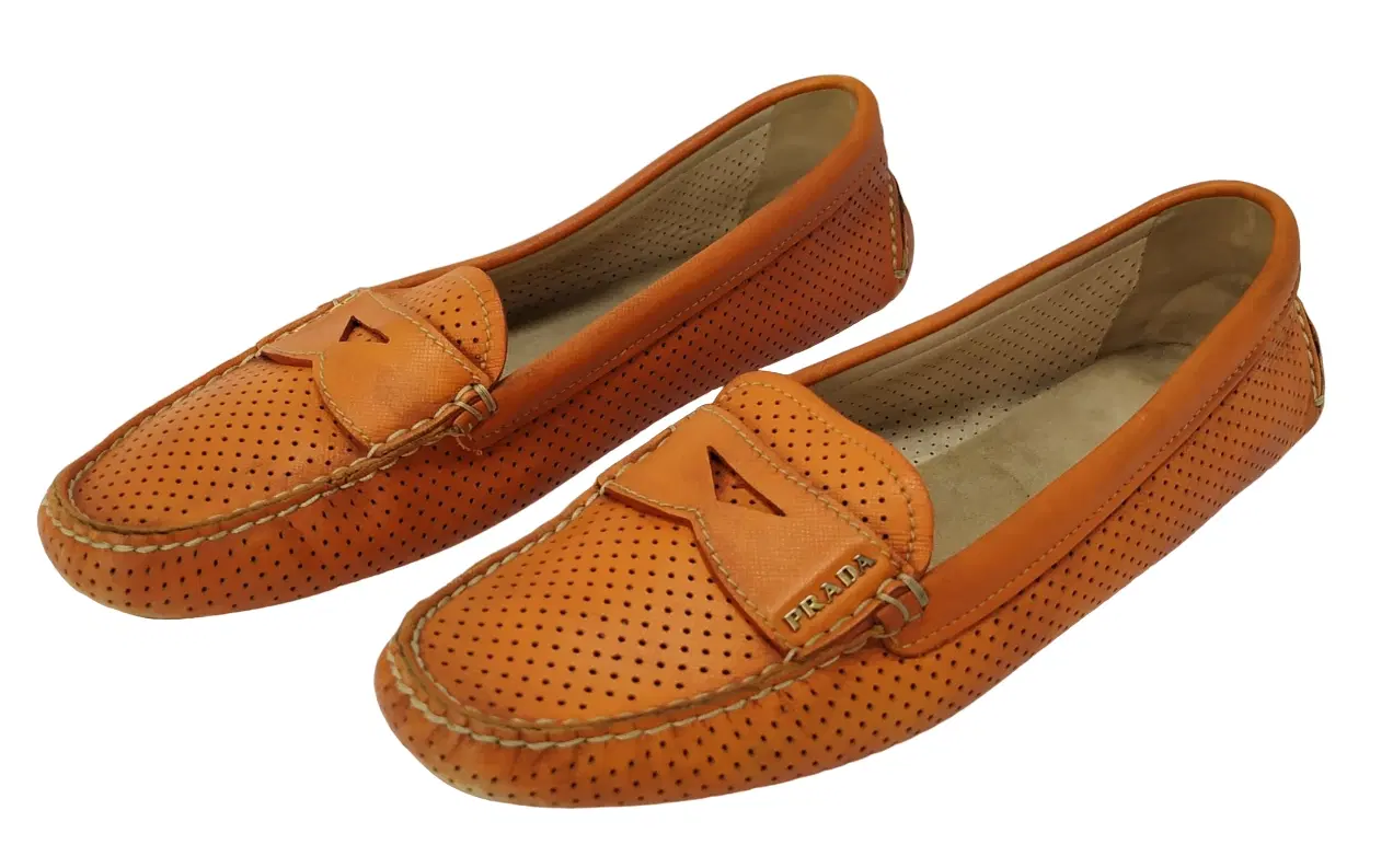 Prada Orange Perforated Leather Ballet Flats