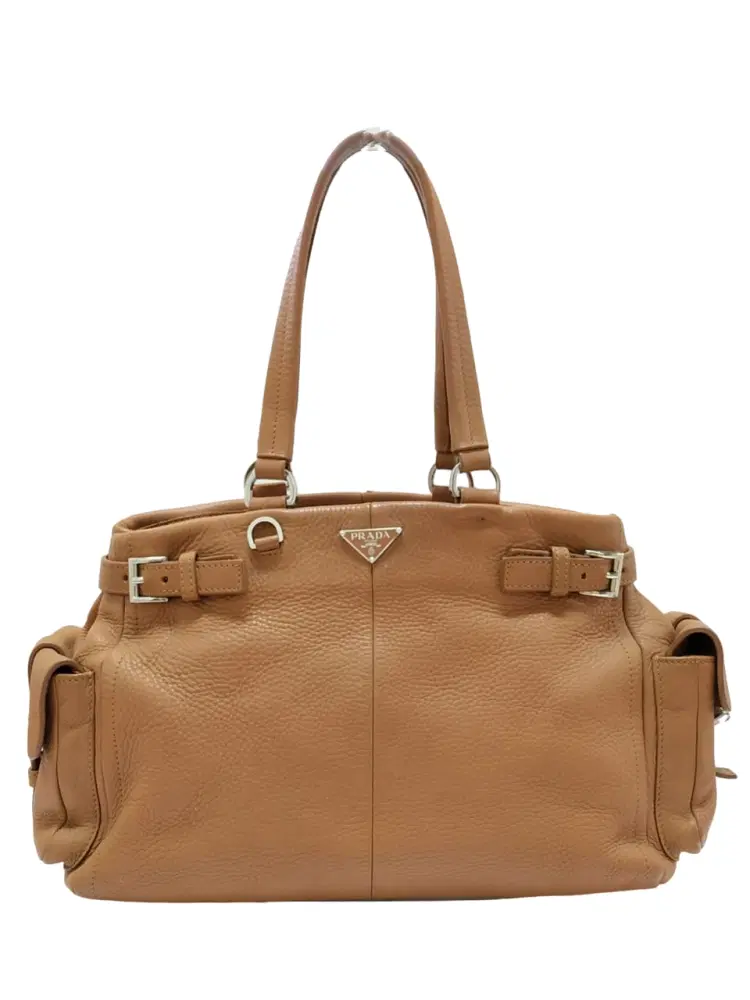 Prada Brown Vitello Daino Cargo Leather Tote-Hover-Image