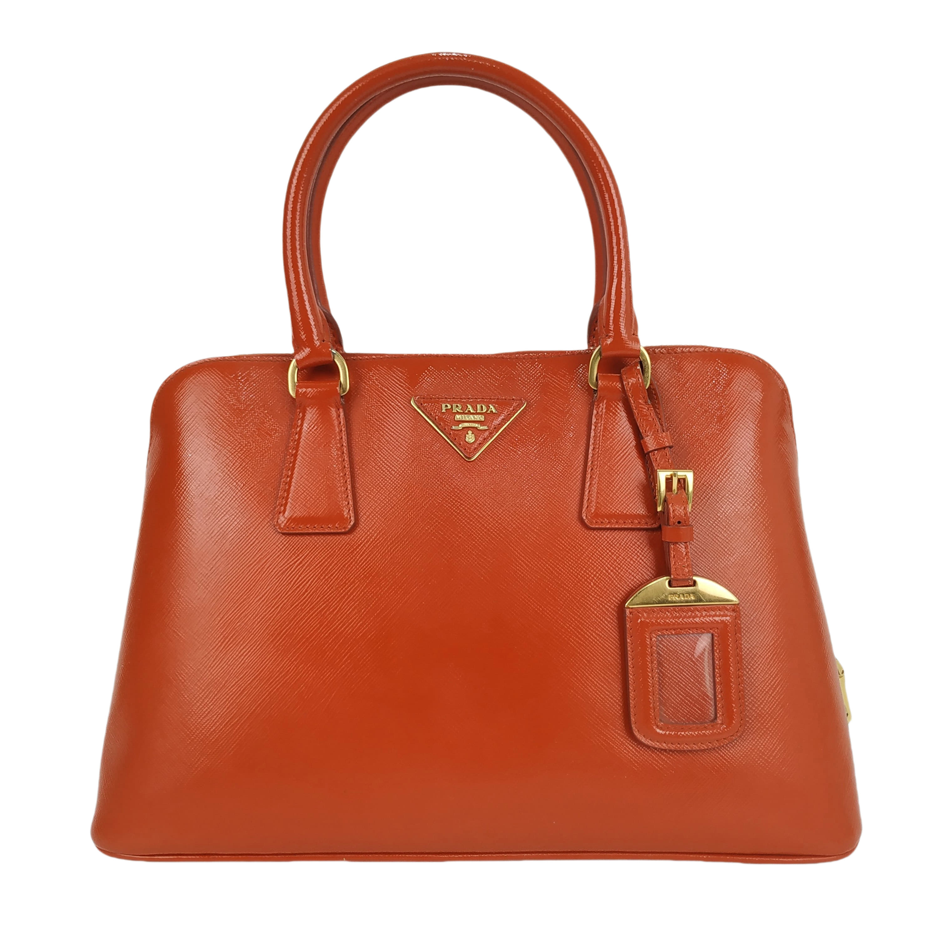 Prada Orange Saffiano Vernice Leather Small Promenade Bag