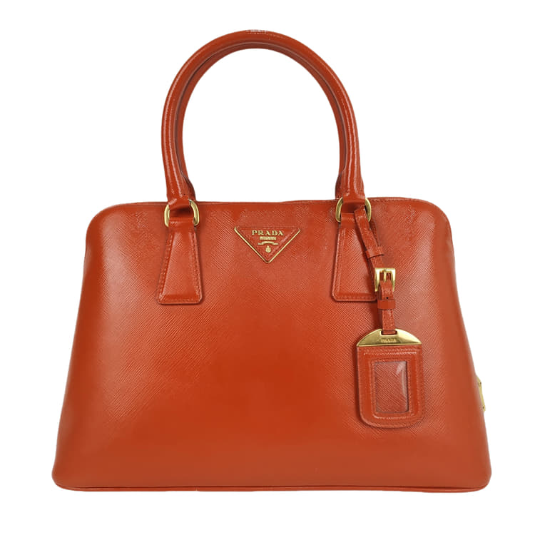 Prada Orange Saffiano Vernice Leather Small Promenade Bag-Hover-Image