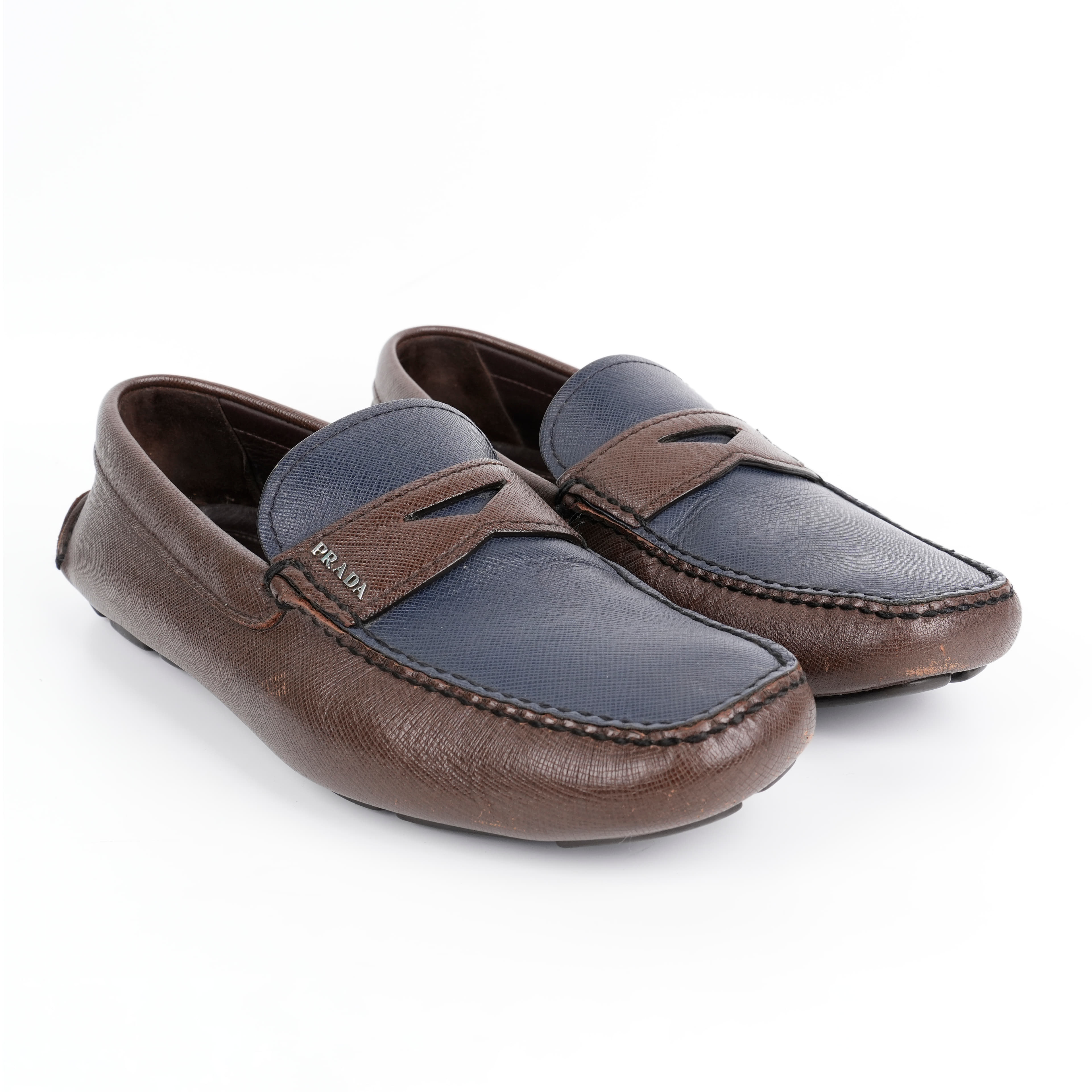 Prada Saffiano Leather Penny Driving Loafers, Size 6