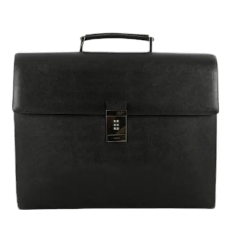 Prada Lock Saffiano Black Leather Briefcase-Hover-Image