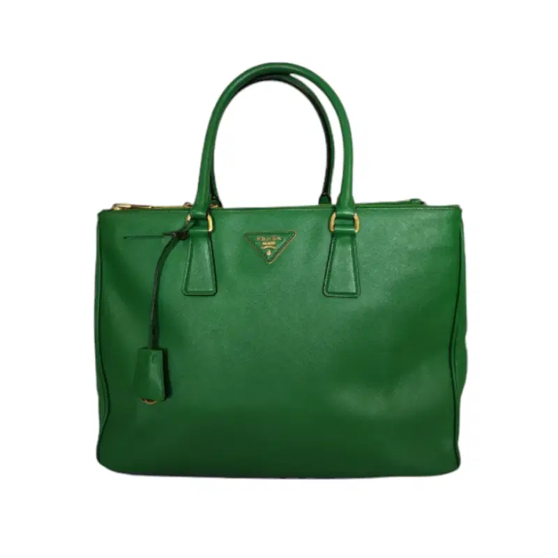 Prada Green Saffiano Lux Leather Double Zip Tote